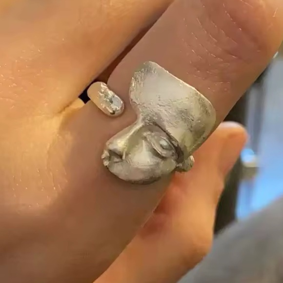 Handcrafted 925 Sterling Silver Abstract Face Ring  Contemporary Silver Face Statement Ring